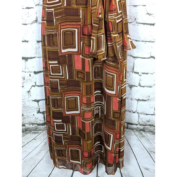 LOLA P. Vintage Geometric Print Maxi Dress Boho Hippie Retro Column Dress Large - Picture 5 of 12